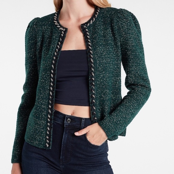 Express Lurex Chain Metallic Emerald Green Sweater Cardigan...